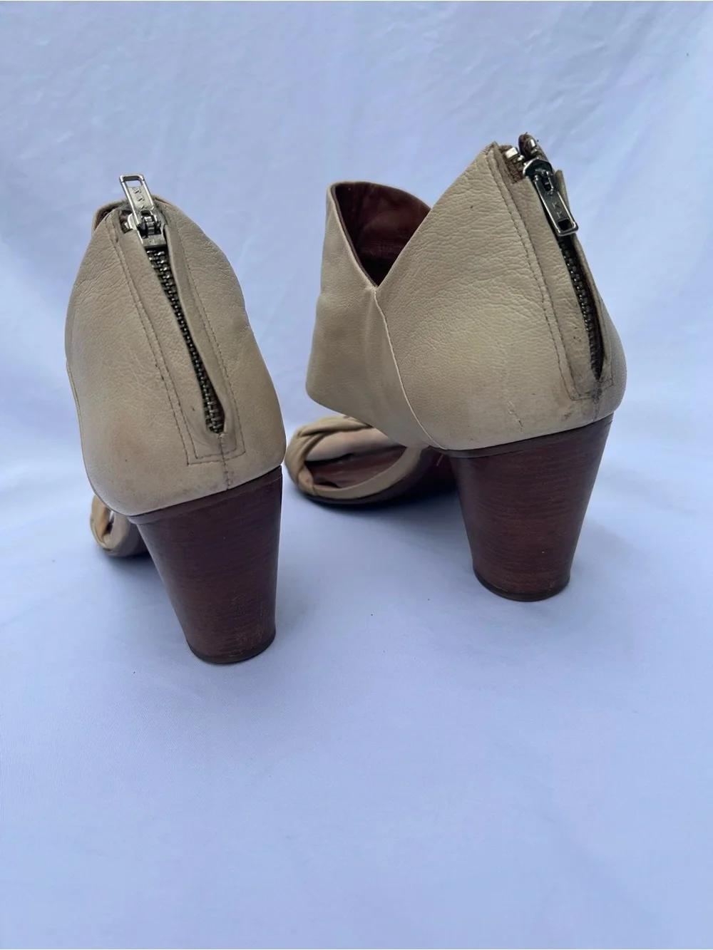 Elizabeth and James Cream Braided Open-Toe Block Heel Sandals